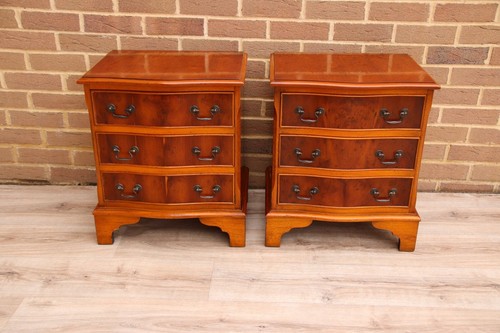 Pair burr bedside tables - bedside,