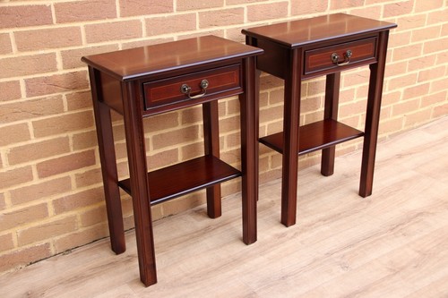 Pair mahogany tall bedside - pair,