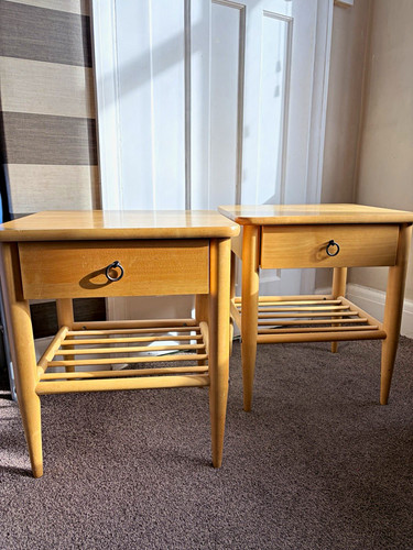 Pair light wood bedside - light, tables