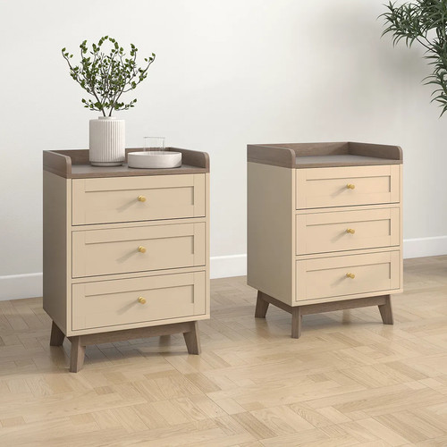 Pair cream drawer - cream, bedside