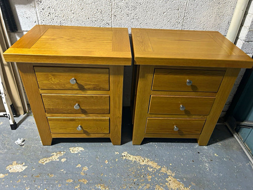 Two medium oak bedside - medium, tables
